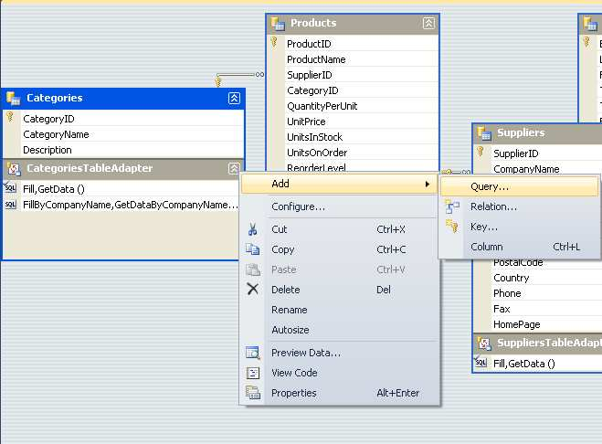 O adapter γεμίζει fill- τον πίνακα με μια query της μορφής SELECT CategoryID, CategoryName, Description FROM Categories ΑΝΑΖΗΤΗΣΗ Εστω ότι θέλουμε να γίνει αναζήτηση κατηγορίας με κριτήρια