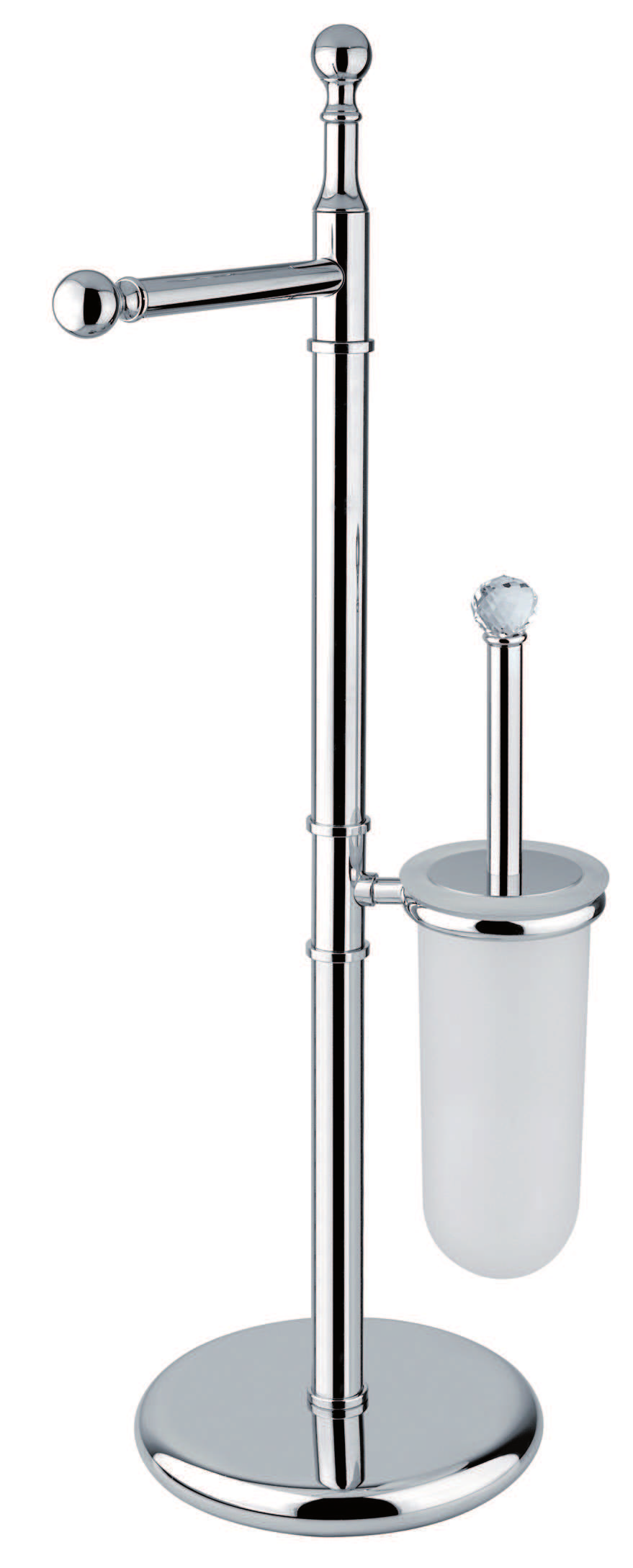 19 CR A710 Piantana con porta rotolo e porta scopino in vetro Standing toilet roll holder and toilet brush holder in glass Porte-papier sur pied et porte-balai en verre art.