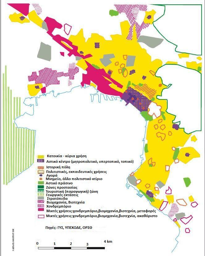 Προσέγγιση ενός Σχεδίου Βιώσιμης Αστικής Κινητικότητας για το Πολεοδομικό Εικόνα 17: Χάρτης χρήσεων γης ΠΣΘ, Πηγή: Αβδελίδη (2010) Ενδιαφέρουσα μελέτη που αξίζει να αναφερθεί, αποτελεί η μελέτη