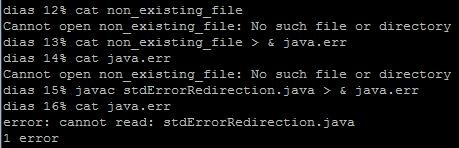 Ανακατεύθυνση σφαλμάτων cat non_existing_file >& java.