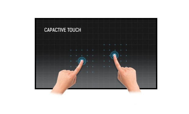 Touch is detected because electrical characteristics of the sensor grid change when human finger is placed on the glass.