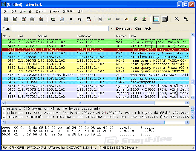 Wireshark Κατά την διαδικασία του κατεβάσματος (download) και της αποστολής (upload) από και προς τον υπολογιστή εξυπηρετητή θα χρησιμοποιήσουμε το πρόγραμμα Wireshark, ένα λογισμικό που έχει την