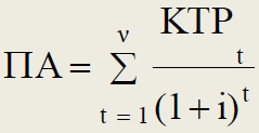 Παρούσα Αξία Ο τύπος για τον προσδιορισμό της ΠΑ για οποιαδήποτε χρονική διάρθρωση καθαρών ταμειακών ροών (ΚΤΡ t ή Χ t ) διαμορφώνεται σε: Με τη μέθοδο της παρούσας αξίας μπορούμε να εκφράσουμε