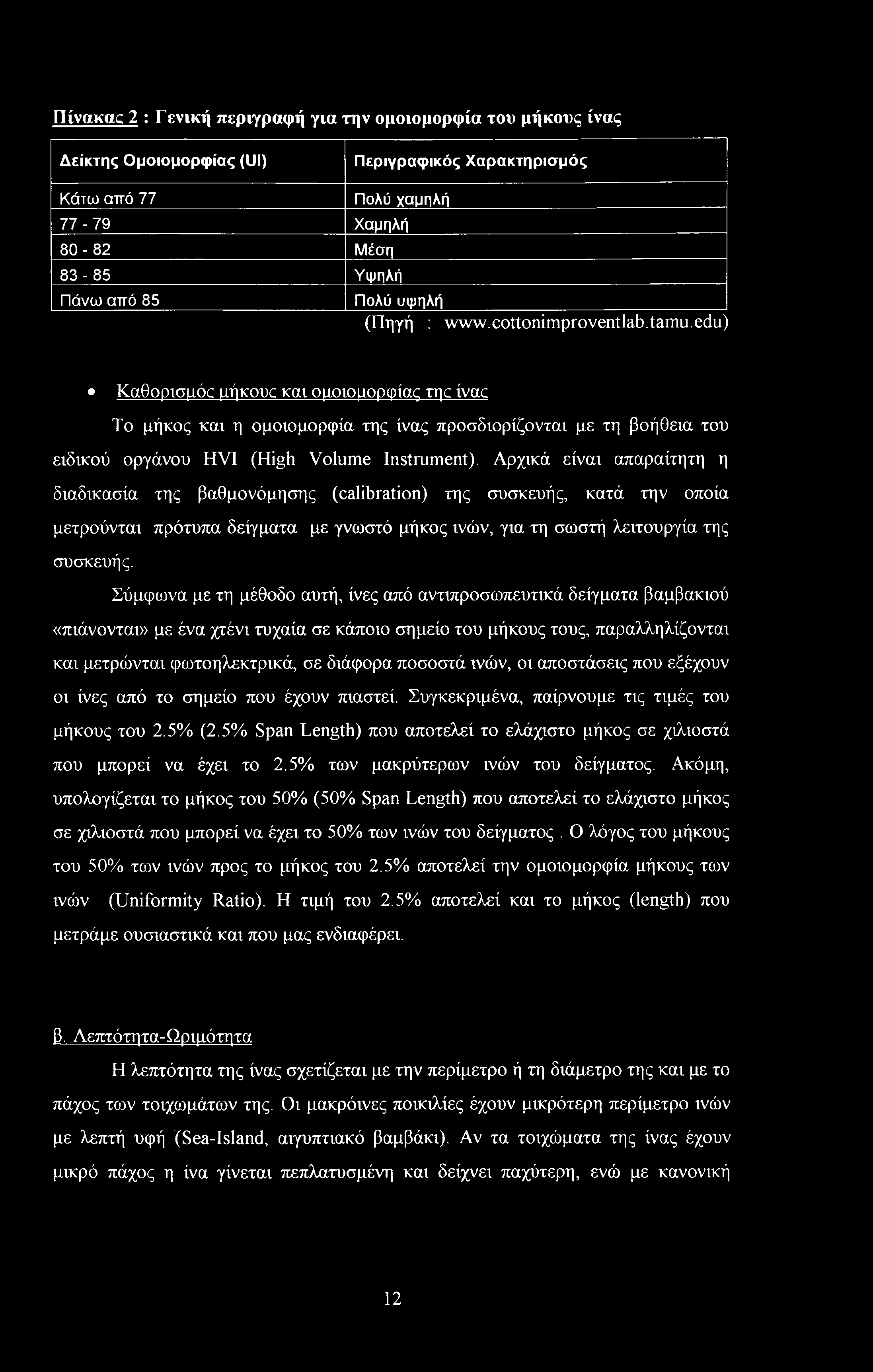 edu) Καθορισμός μήκους και ομοιομορφίας της ivac Το μήκος και η ομοιομορφία της ίνας προσδιορίζονται με τη βοήθεια του ειδικού οργάνου HV1 (High Volume Instrument).