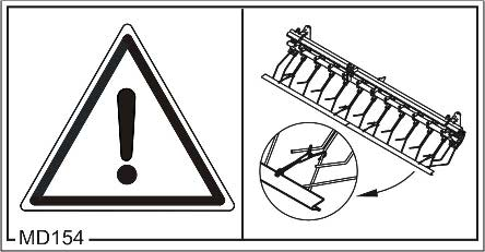 Γενικές οδηγίες ασφαλείας MD 154 Κίνδυνος τραυματισμού από διάτρηση άλλων συμμετεχόντων στην κυκλοφορία από τα αιχμηρά τσατάλια της σβάρνας Exakt κατά τη μεταφορά, τα