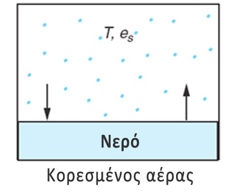 Τότε το νερό θα αρχίσει να εξατμίζεται και τα μόρια υδρατμών στο δοχείο θα αυξάνουν, όπως επίσης και η πίεση των υδρατμών. Υπενθυμίζεται πως η πίεση των υδρατμών, e, ορίζεται από τη σχέση (2.12).