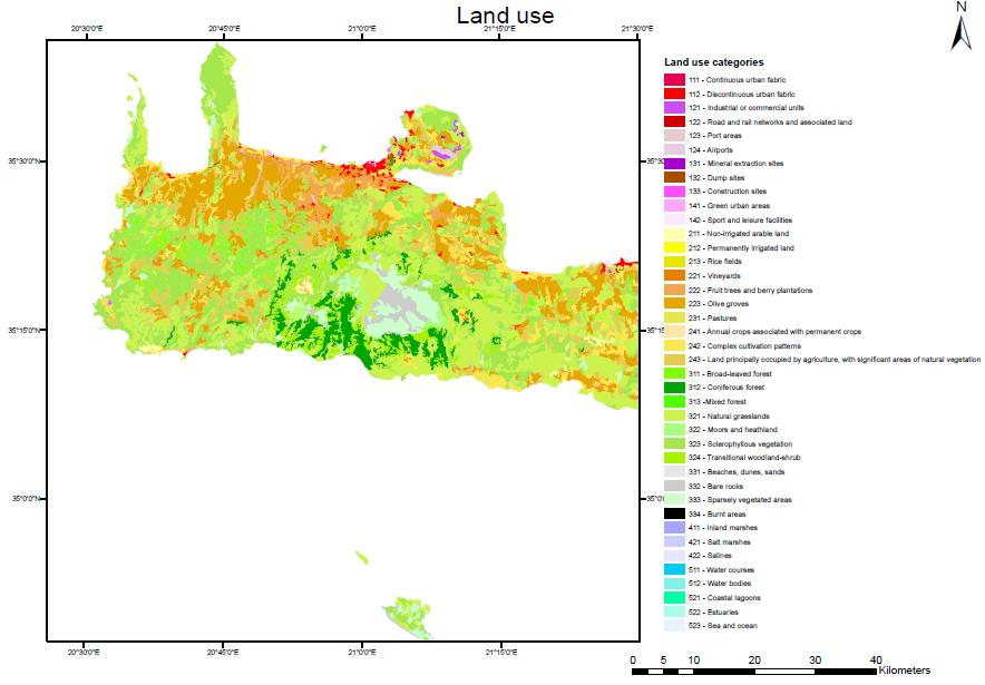 Εικόνα 2.7: Χρήσεις Γης περιοχής μελέτης Πηγή: Corine Land Cover Από την εικόνα 2.