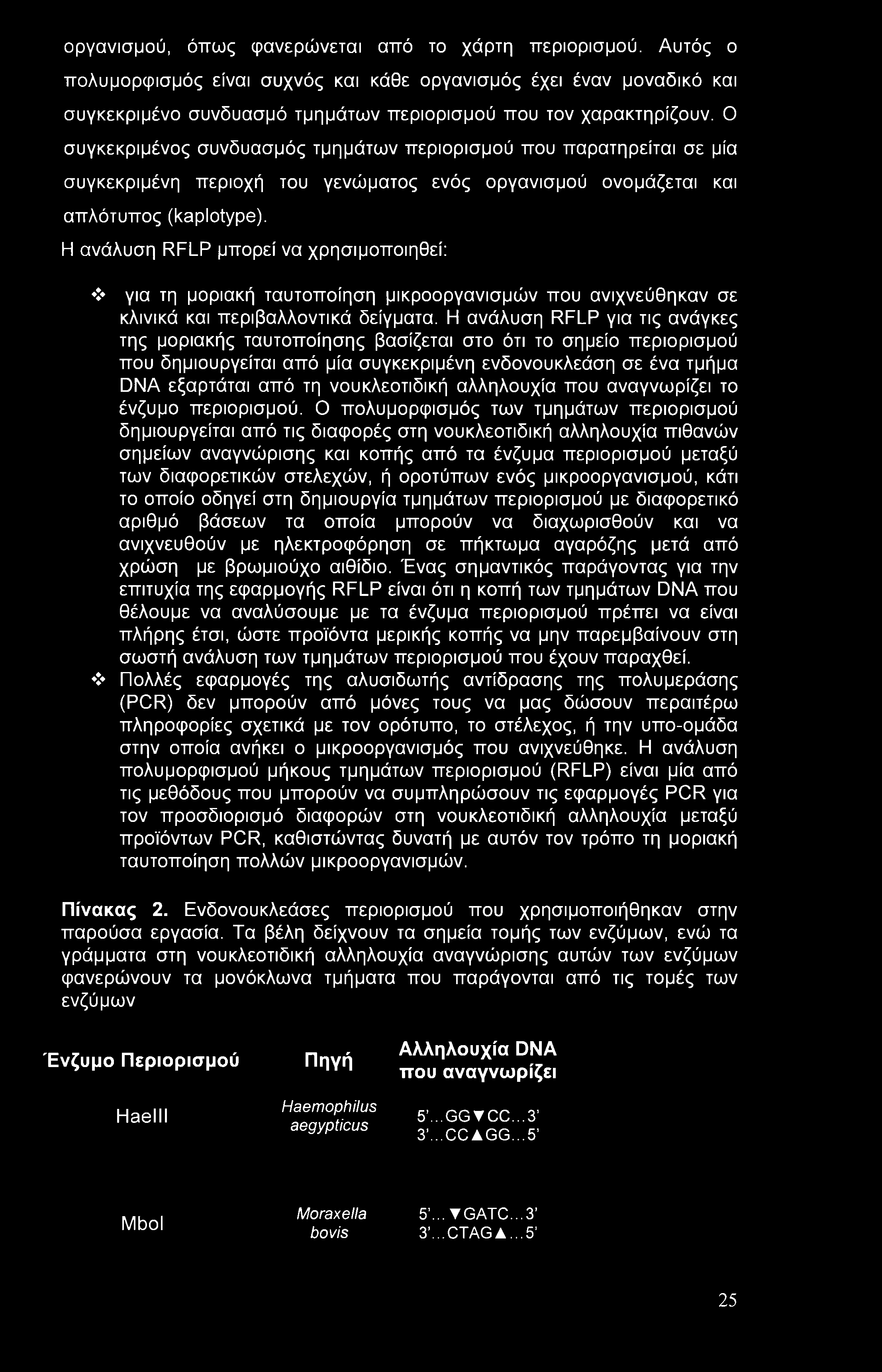 Η ανάλυση RFLP μπορεί να χρησιμοποιηθεί: για τη μοριακή ταυτοποίηση μικροοργανισμών που ανιχνεύθηκαν σε κλινικά και περιβαλλοντικά δείγματα.