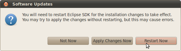 Μετά την επανεκκίνηση του Eclipse, η αρχική οθόνη δηλώνει την εγκατάσταση του Eclipse PTP.