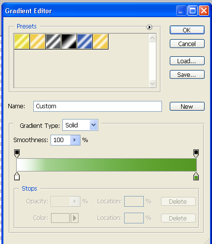 Επιλέγουμε το εργαλείο Gradient Tool και με διπλό κλικ στην περιοχή της