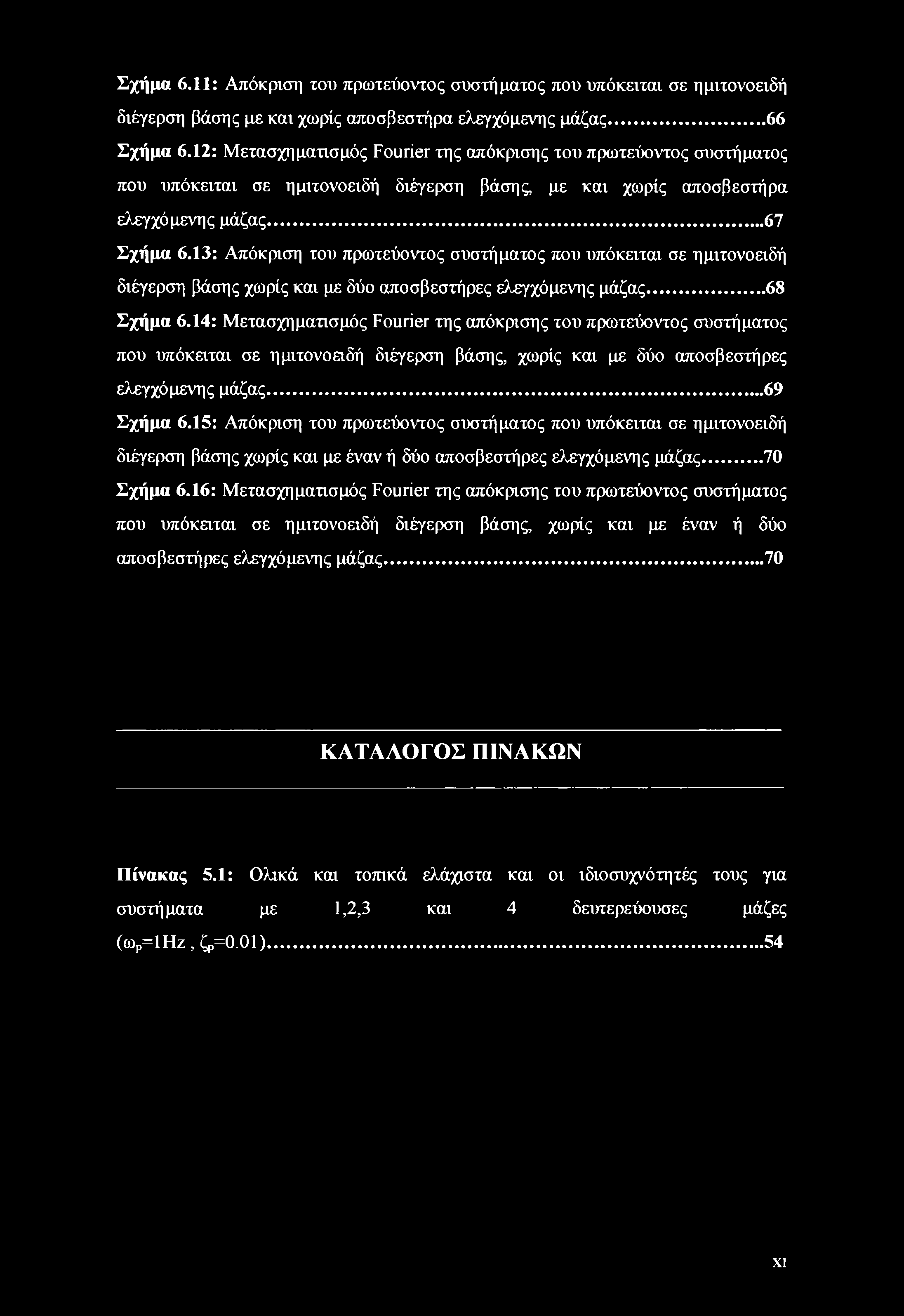 13: Απόκριση του πρωτεύοντος συστήματος που υπόκειται σε ημιτονοειδή διέγερση βάσης χωρίς και με δύο αποσβεστήρες ελεγχόμενης μάζας...68 Σχήμα 6.