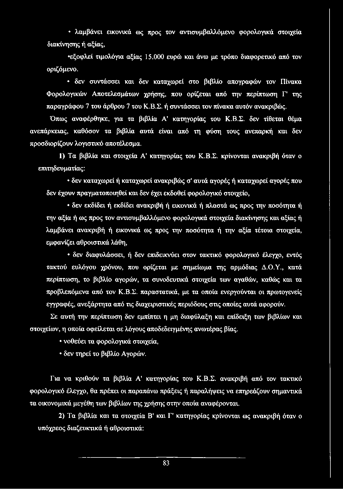 ή συντάσσει τον πίνακα αυτόν ανακριβώς. Όπως αναφέρθηκε, για τα βιβλία Α' κατηγορίας του Κ.Β.Σ.