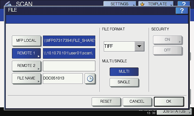αρχείο προορισμού. ) Τέλος, πατήστε [OK (OK)]. Όταν επιλέγετε [FTPS]: Πληκτρολογήστε το log-in όνομα χρήστη για το διακομιστή FTP, εάν απαιτείται.