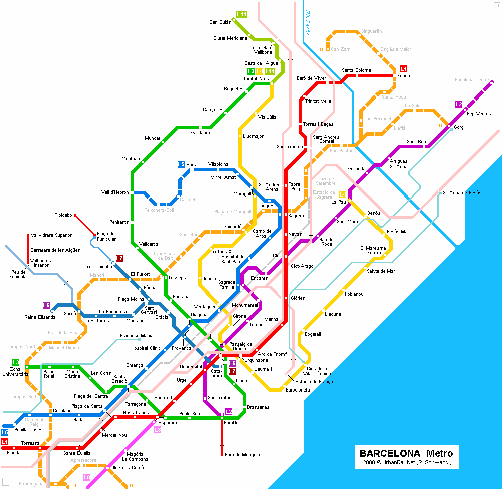 Metro Το metro της Barcelona ξεκίνησε τη λειτουργία του το 1924 και σήμερα είναι από τα πιο ανεπτυγμένα συστήματα metro στην Ευρώπη.