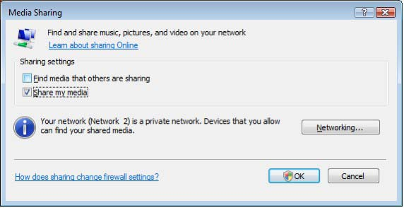1 Windows Media Player v11 σε Windows Vista Ρύθμιση για κοινή χρήση δικτύου Στο Windows Media Player επιλέξτε Library