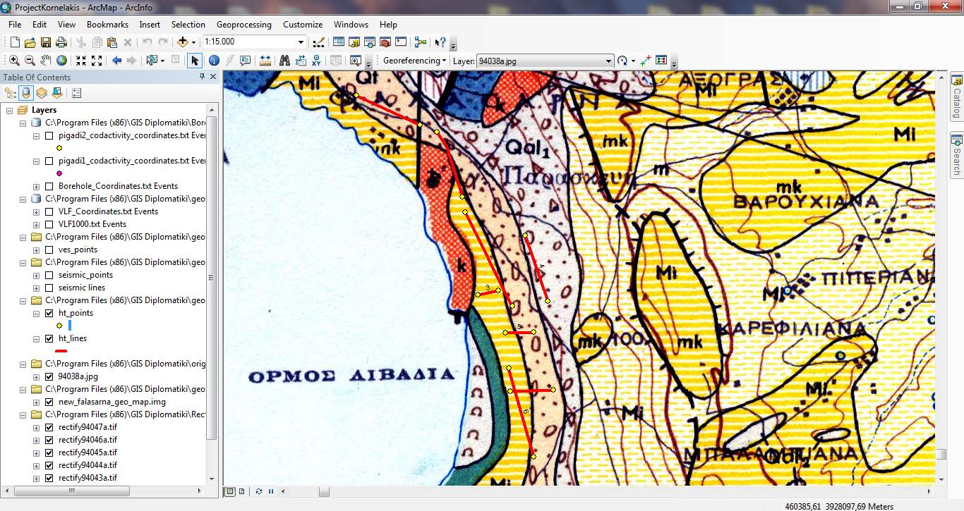 Στο σχήμα 5.6 που ακολουθεί φαίνεται η θέση στην περιοχή μελέτης των γραμμών της ηλεκτρικής τομογραφίας στην περιοχή μελέτης. Έπειτα ακολουθούν τα αποτελέσματα της επεξεργασίας των μετρήσεων. Σχήμα 5.