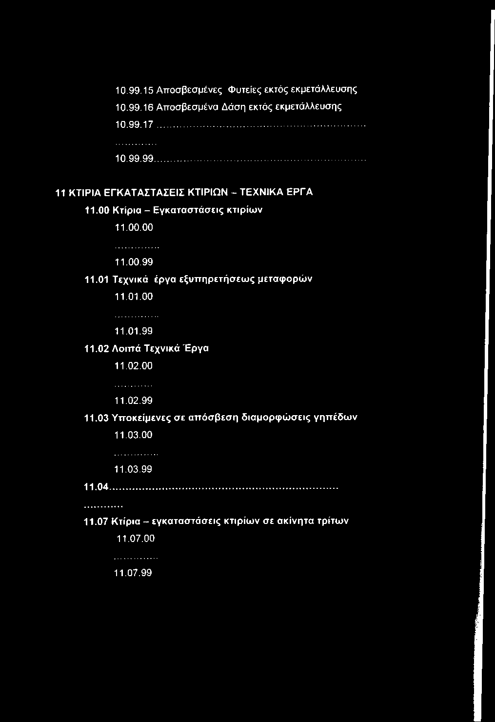 02.00 11.02.99 11.03 Υποκείμενες σε απόσβεση διαμορφώσεις γηπέδων 11.03.00 11.03.99 11.04... 11.07 Κτίρια - εγκαταστάσεις κτιρίων σε ακίνητα τρίτων 11.