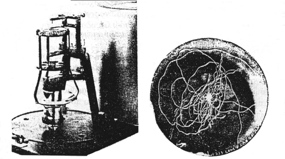 Σχήµα 17: α) Σεισµοσκόπιο τύπου Wilmot και β) Καταγραφή από το σεισµό του San Fernando το 1971 (Τσελέντης, 1997).