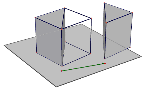 Μετά επιλέγουμε με την εντολή κυρτό πολύεδρο(από την εντολή του έβδομου εικονιδίου) τις κορυφές του κύβου ώστε να σχηματιστούν τα δύο πρίσματα.