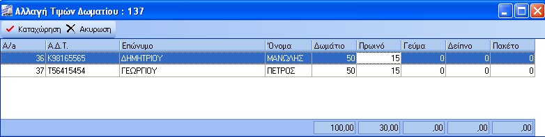 Όταν επιλέγουμε την ΤΡΟΠΟΠΟΙΗΣΗ ΣΤΟΙΧΕΙΩΝ ΠΕΛΑΤΩΝ εμφανίζεται ο πρώτος πελάτης. Για να δούμε ή να διορθώσουμε στοιχεία επόμενου πελάτη επιλέγουμε τα βελάκια. 8.αλλαγή τιμής.