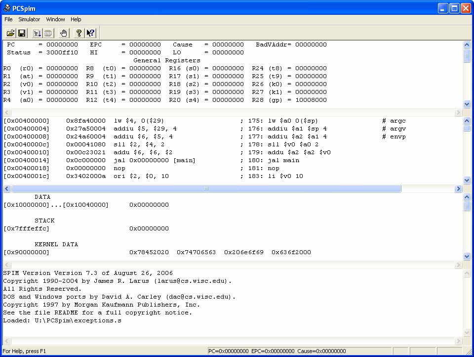 PCSPIM http://www.cs.wisc.edu/~larus/spim.html spim is a self-contained simulator that will run MIPS32 assembly language programs.