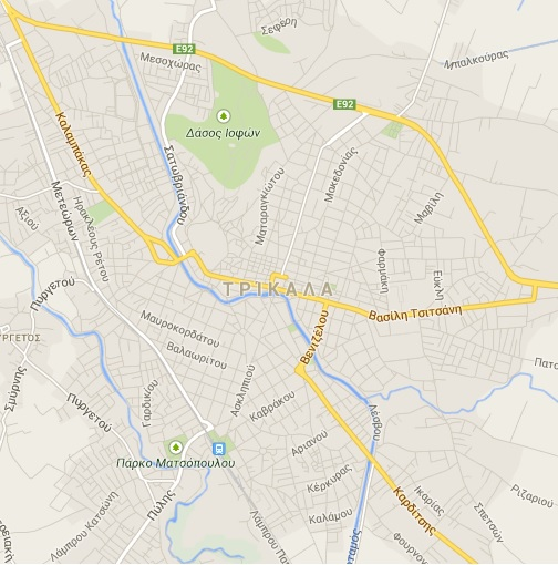 77 Εικόνα 30, Η πόλη των Τρικάλων όπως εμφανίζεται στους χάρτες GoogleMaps.