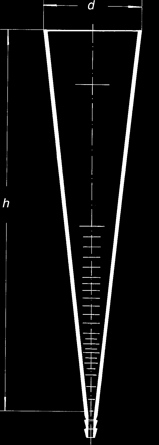 číslo Objem (ml) Delenie Balenie (ks) 00 : Valec sedimentačný podľa Imhoffa kat. č. s uzavretou špičkou Obj.