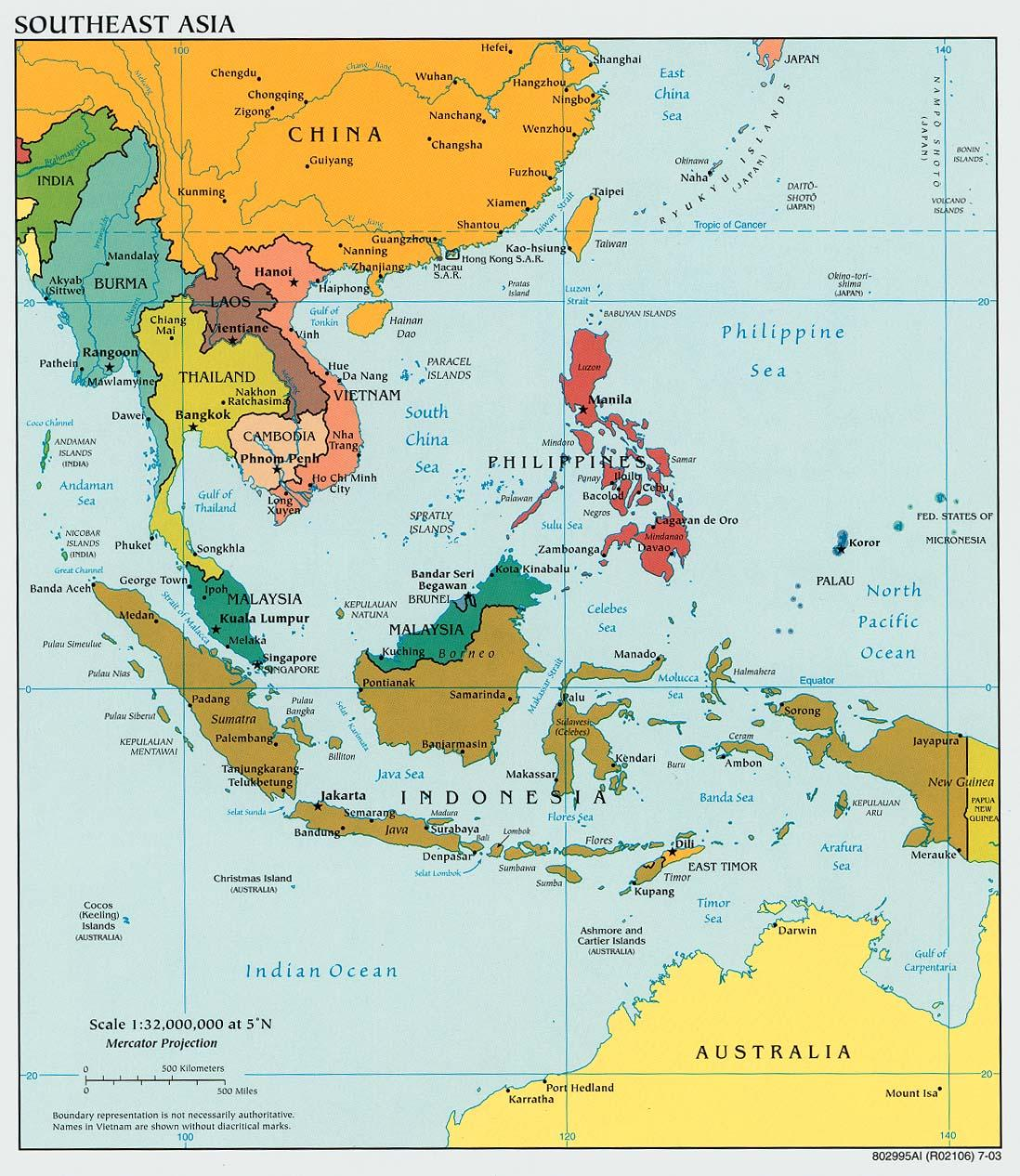 Η γεωστρατηγική θέση της Νοτιο- Ανατολικής Ασίας 1/2 Πηγή: Πολιτικός Χάρτης της Νότιο-