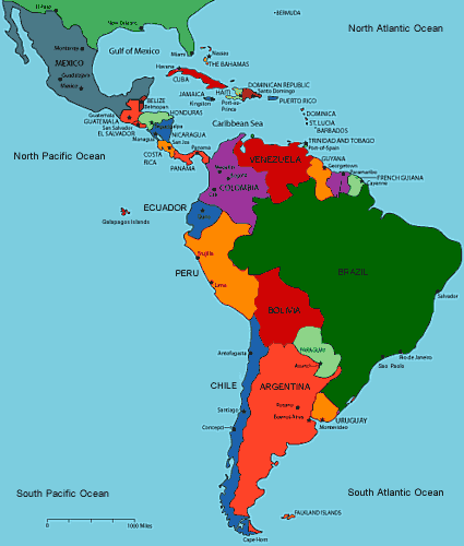 Πολιτικός χάρτης της Νότιας (Λατινικής) Αμερικής 1/2 Πηγή: http://rolandshepp