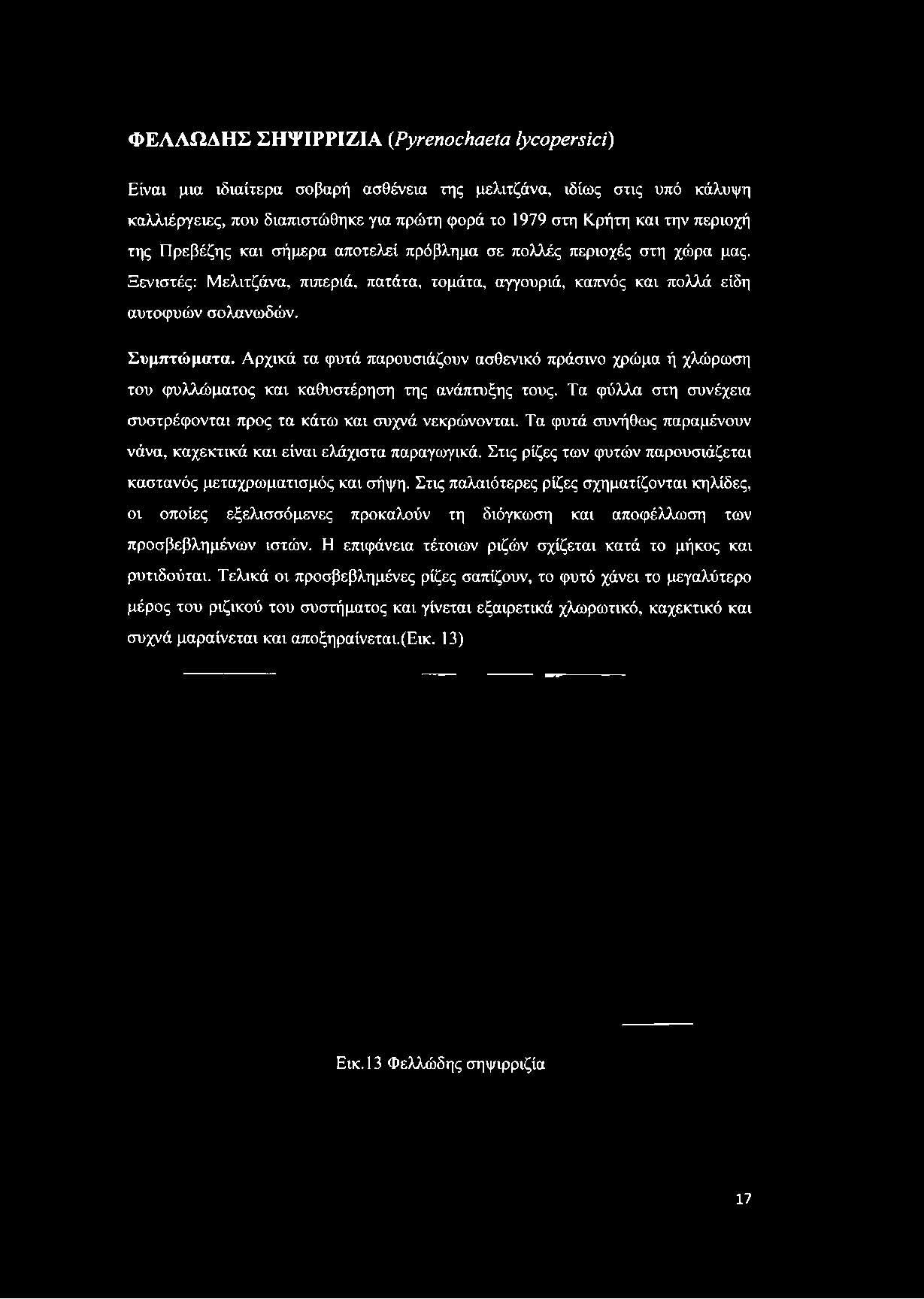 Συμπτώματα. Αρχικά τα φυτά παρουσιάζουν ασθενικό πράσινο χρώμα ή χλώρωση του φυλλώματος και καθυστέρηση της ανάπτυξης τους.