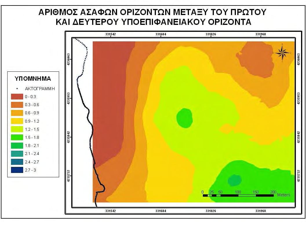 ου υποεπιφανειακού ορίζοντα, µετά την εφαρµογή της µεθόδου Ordinary Kriging. Χάρτης 4.5.