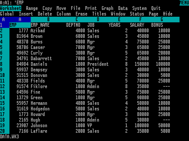 Lotus 1-2-3 1983: Εφαρμογή της