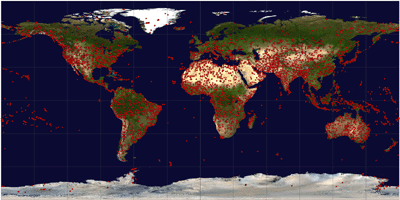 Εικόνα 3.8 Παγκόσμια κατανομή εικόνων Hyperion (11/2000 02/2004).