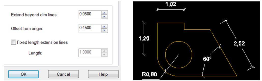 Η εντολή Dimension 5/9 Από την επιλογή Lines (γραμμή διαστάσεων) επιλέγω Offset from origin (απόσταση από αντικείμενο) 0.45.