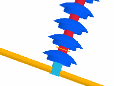 Στο σχήμα 4.73(α) φαίνεται η γραμμή (x=-70..70 mm, y=0 mm, z=50 mm) που διαπερνά το cap του μονωτήρα υψηλής τάσης και στο σχήμα 4.73(γ) η κατανομή του δυναμικού κατά μήκος αυτής.