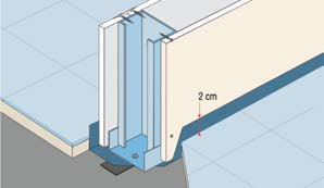 Zidovi NIDAsystem SPOJEVI SA DOVRATNICIMA Od profila (UW) savijte deo od 15-20 cm isecanjem krilaca pod pravim uglom Postavite ivicu u odgovarajući položaj i pričvrstite ga šrafovima (eventualno