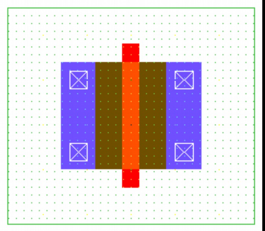 5. Διασύνδεση επαφών Ενώστε τις επαφές ανά δύο με metal1όπως φαίνεται στο σχήμα 1.5. Σχήμα 1.5 Τελική μορφή pmos transistor. 6.
