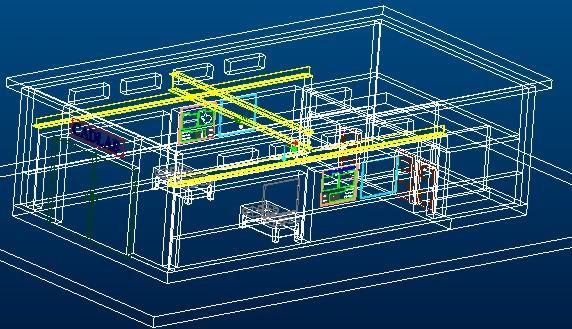 Σχήμα 3.2. Γεωμετρικό μοντέλο μηχανουργείου στο σύστημαcad και αναπαράσταση του στο εικονικό περιβάλλον.