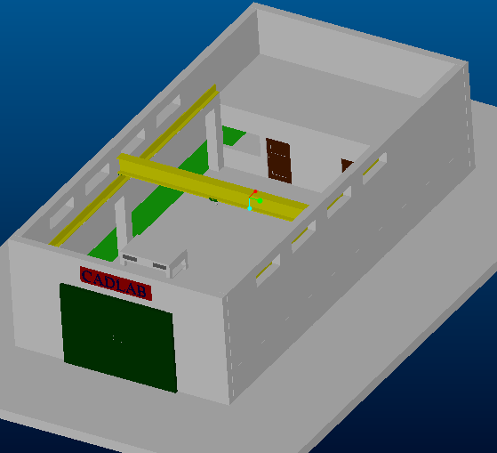 Το εικονικό κτίριο του μηχανουργείου περιλαμβάνει το χώρο των εργαλειομηχανών, ένα χώρο γραφείου, ένα χώρο