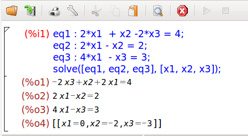 Σύστημα 3 3 2 x 1 +x 2 2 x 3 = 4 2 x 1 x 2 = 2 4 x 1 x 3 = 3 1 eq1 : 2*x1 + x2-2*x3 = 4; 2