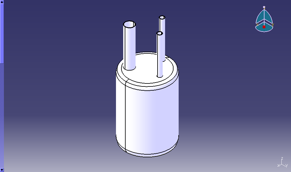 Slika 31. Predsaturator,nacrt,tlocrt, presjek i CAD model IV. Saturator Funkcija saturatora jest da se postigne kompletno zasićenje koje se osigurava dolaskom u dodir zraka sa vodom saturatora.