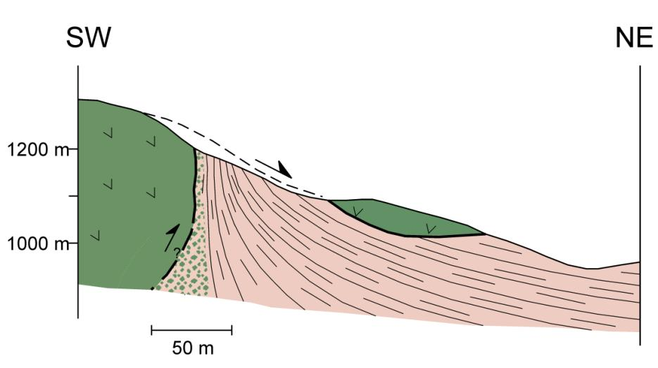 onto the southern flank of the MTS. A lateral-normal fault of almost E-W orientation with dextral strike-slip component has been observed also at the northern-most part of Krania sub-basin (Fig.