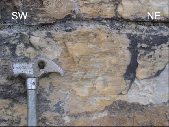 Picts 41, 42. Dextral strike-slip striation on Miocene limestones of Ondria Fm near Nestorio village (number 1 in figure 38).