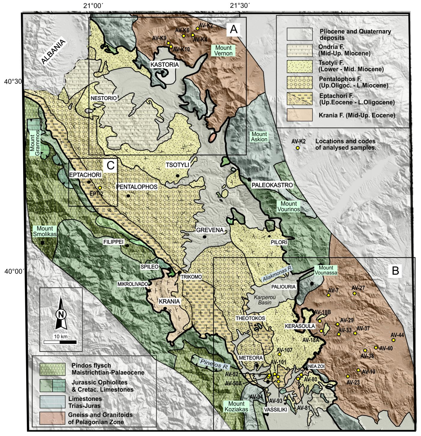 Fig. 11. The north (A) and the south (B) sampling areas.