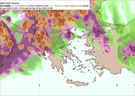 Σχήμα 4.5: Προγνωστικός χάρτης συνολικής νεφοκάλυψης TCC της Ελλάδος, από Ε.Μ.Υ. '20