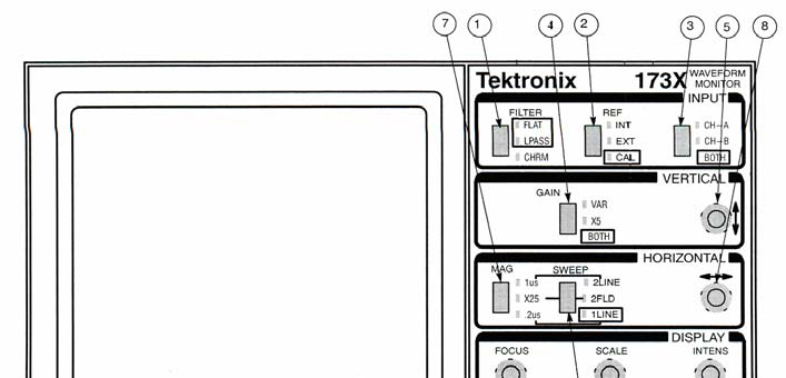 Вежба 2 2.1.1. Упутство за употребу осцилоскопа -Tektronix WFM 1711J Аналогни осцилоскоп (waveform monitor) Tektronix WFM 1711Х подржава два телевизијска стандарда (PAL и NTSC).