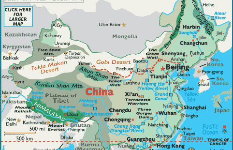 Γεωφυσικός χάρτης της Κίνας Πηγή: Γεωφυσικός χάρτης της Κίνας. GraphicMaps.
