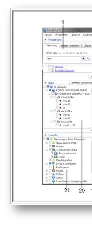 Σχήμα 3.4: Εικόνα τραβηγμένη μέσα από το λογισμικό Google earth Όπου: 1 : Παράθυρο αναζήτησης.