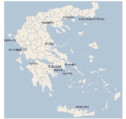 Χάρτης 6.1 :Οι Δώδεκα Οργανισμοί Λιμένων με τη μορφή Α.Ε.
