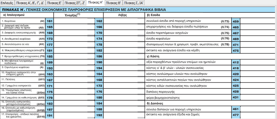 1.3.5 Πίνακας Η Μετά την ανάκτηση δεδομένων, ο πίνακας Η ενημερώνεται & συμπληρώνεται αυτόματα με τις οικονομικές πληροφορίες των